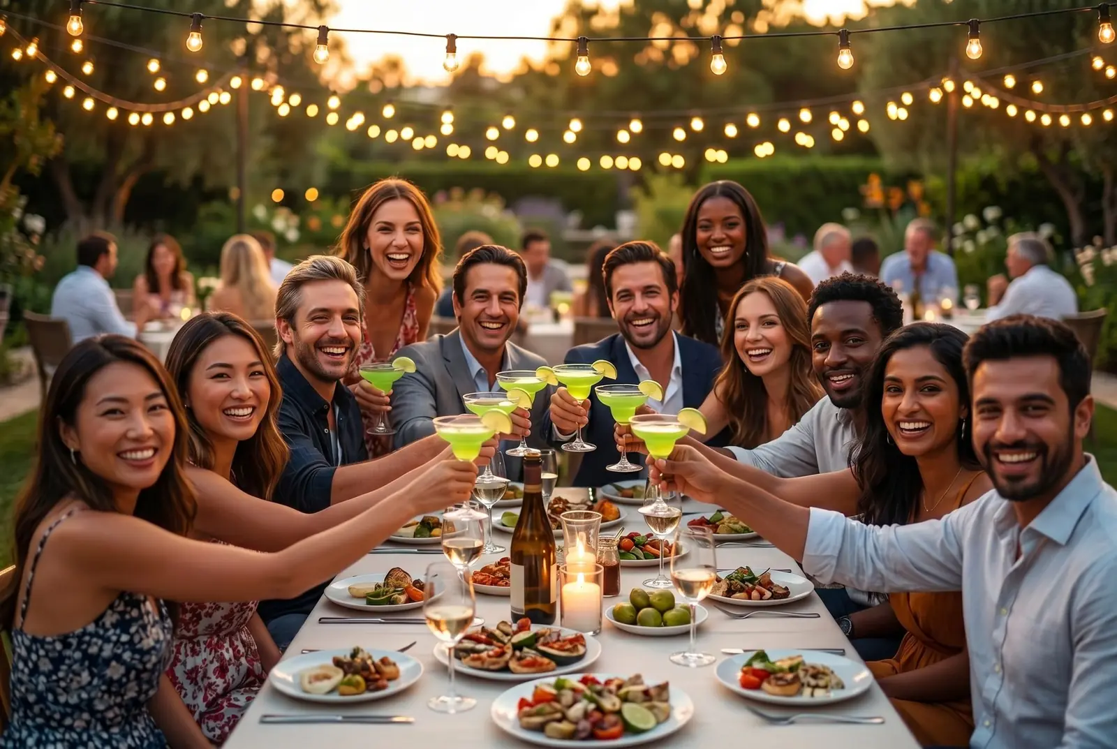 Amici durante un aperitivo artigianale con LimeOlé, liquore al lime