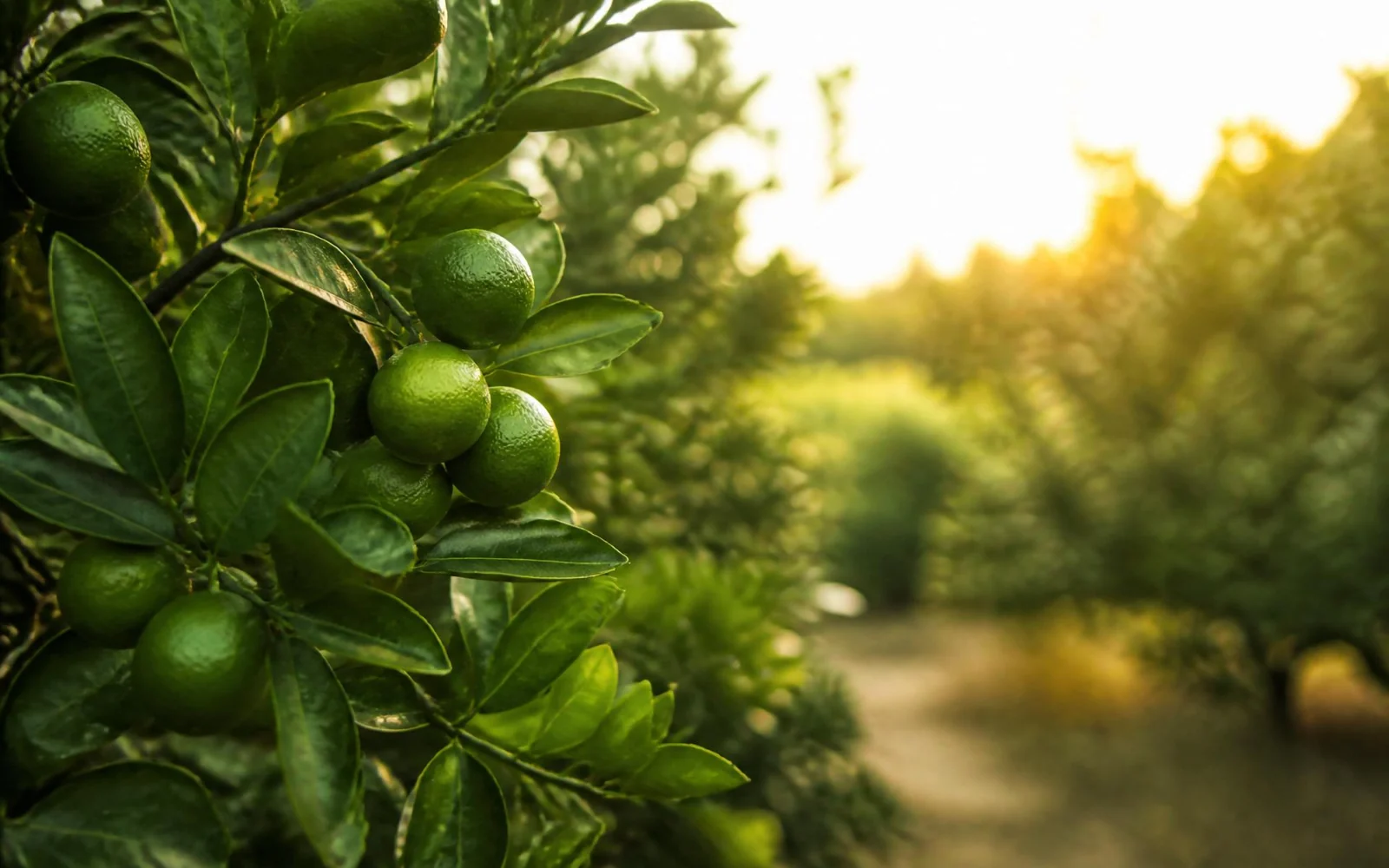 Piantagione di lime brasiliani al tramonto, origine del liquore artigianale LimeOlé
